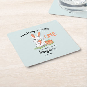 Some Bunny Is One Boys Girls 1st Birthday Square Paper Coaster