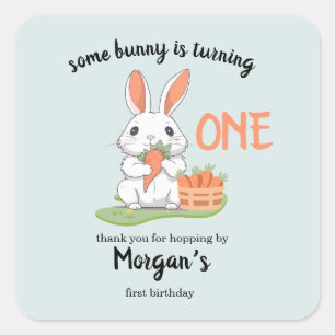 Some Bunny Is One Boys Girls 1st Birthday Square Sticker