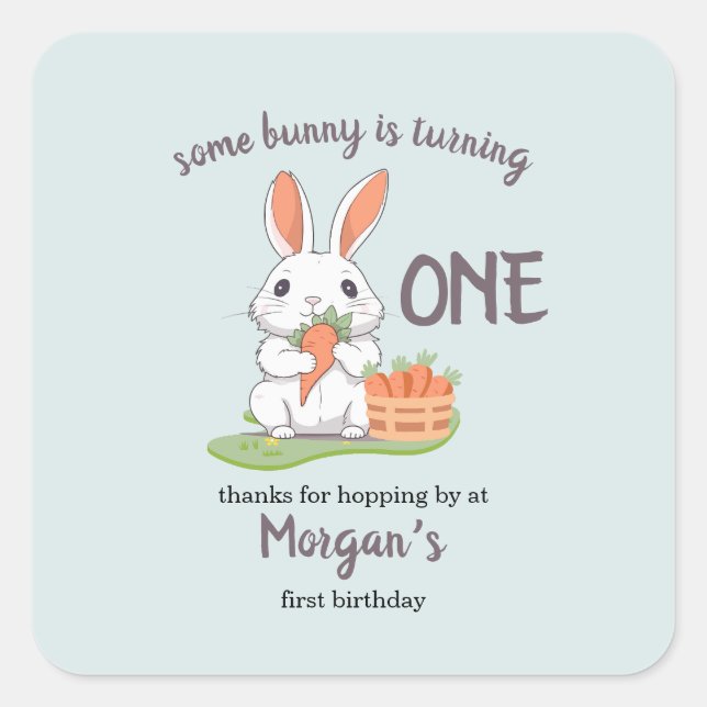 Some Bunny Is One Boys Girls 1st Birthday Square Sticker (Front)