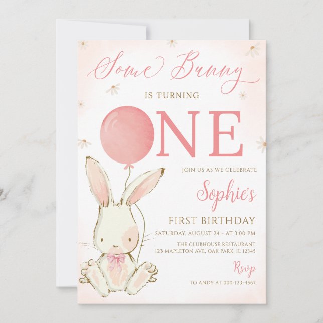 Some Bunny Is One Bunny 1st Birthday Party Invitation (Front)
