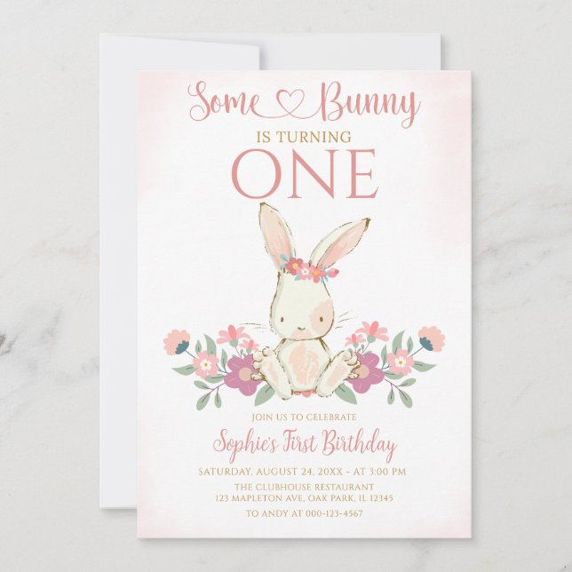 Some Bunny Is One Bunny 1st Birthday Party Invitation (Front)
