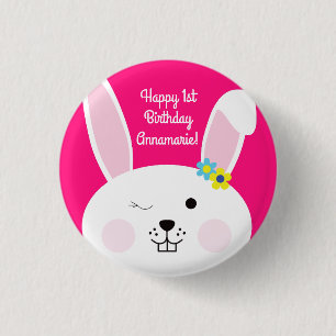 Some Bunny is One Cute Rabbit 1st Birthday Party 3 Cm Round Badge
