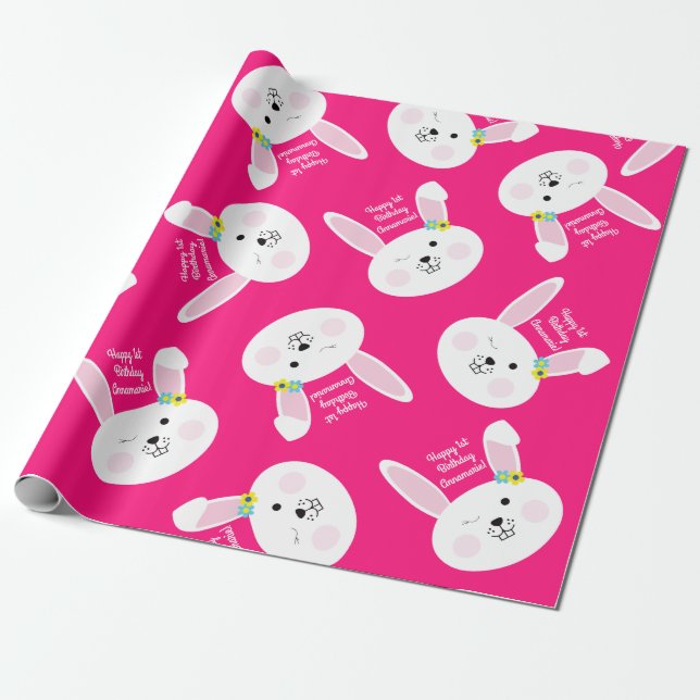 Some Bunny is One Cute Rabbit 1st Birthday Party Wrapping Paper (Unrolled)
