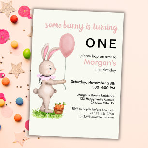 Some Bunny is One Cute Rabbit Balloon 1st Birthday Invitation