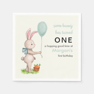 Some Bunny is One Cute Rabbit Balloon 1st Birthday Napkin