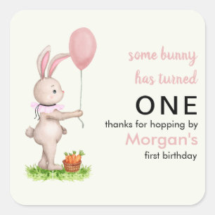 Some Bunny is One Cute Rabbit Balloon 1st Birthday Square Sticker
