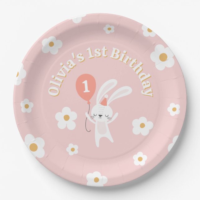 Some Bunny is One Cute Retro 1st Birthday Party Paper Plate (Front)