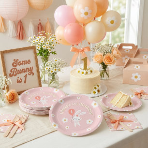 Some Bunny is One Cute Retro 1st Birthday Party Paper Plate