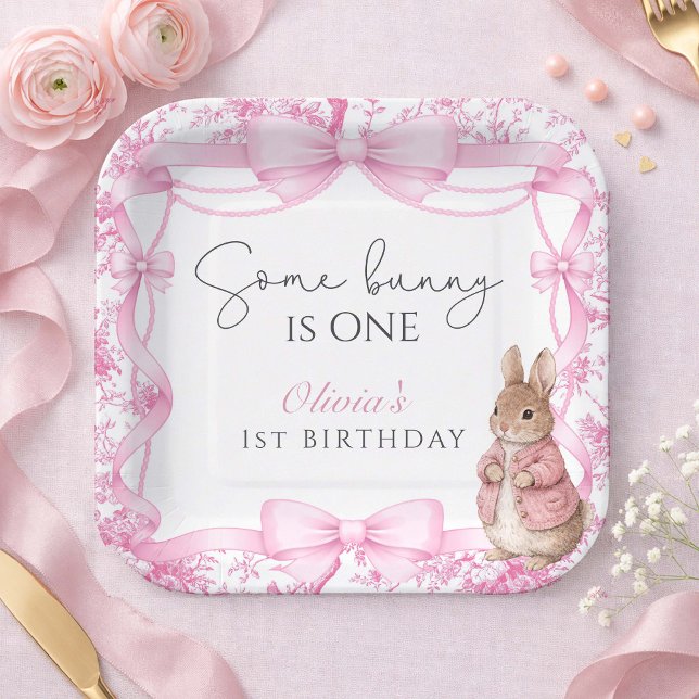 Some Bunny Is One Girl 1st Birthday Paper Plate (Creator Uploaded)