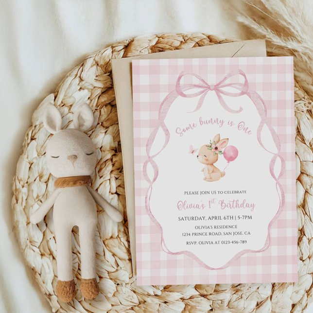 Some Bunny Is One Girl 1st Birthday Party Invitation (Creator Uploaded)