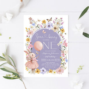 Some Bunny is ONE Girl Birthday Invitation