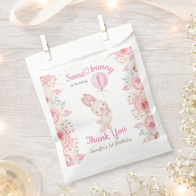 Some Bunny is ONE! Girl Pink 1st Birthday Favour Bag (Clipped)