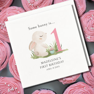 Some Bunny is One Pink 1st Birthday Celebration Napkin