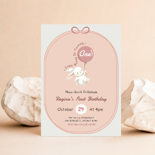 Some Bunny is One Pink Bow Rabbit 1st Birthday Invitation