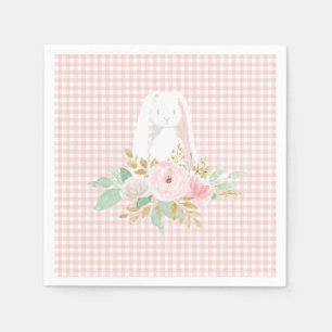 Some Bunny is One Pink Floral Gingham birthday Napkin