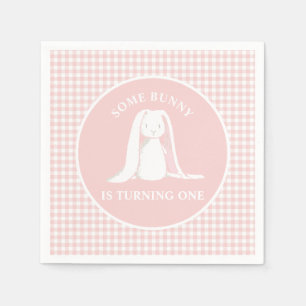 Some Bunny is One Pink Gingham Birthday Napkin