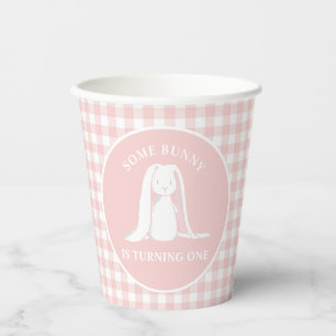 Some Bunny is One Pink Gingham Birthday Paper Cups