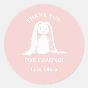 Some Bunny is One Pink Gingham Birthday Paper Plat Classic Round Sticker