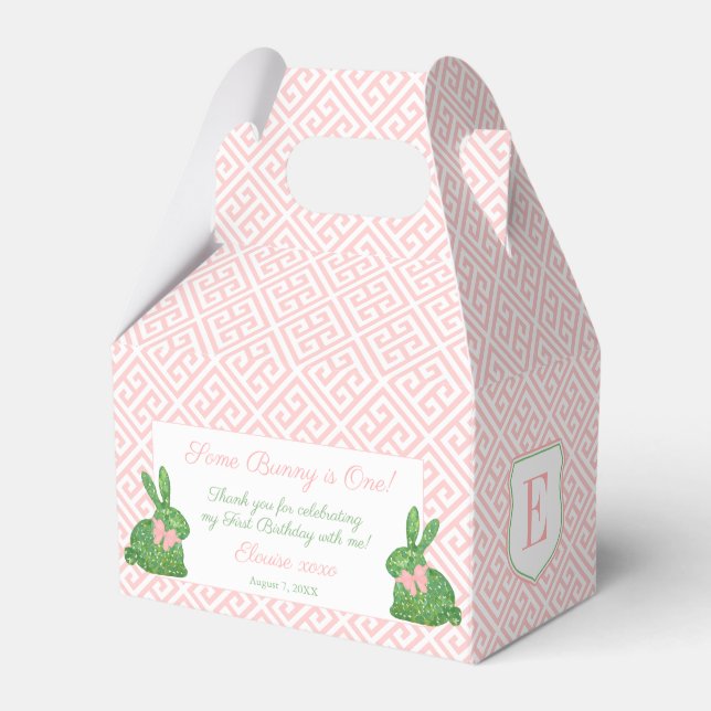 Some Bunny Is One Pink Green 1st Birthday Party Favour Box (Front Side)