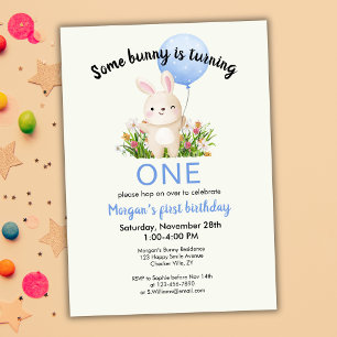 Some Bunny Is One Simple Cute Boys 1st Birthday Invitation
