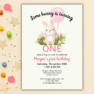 Some Bunny Is One Simple Cute Girls 1st Birthday  Invitation