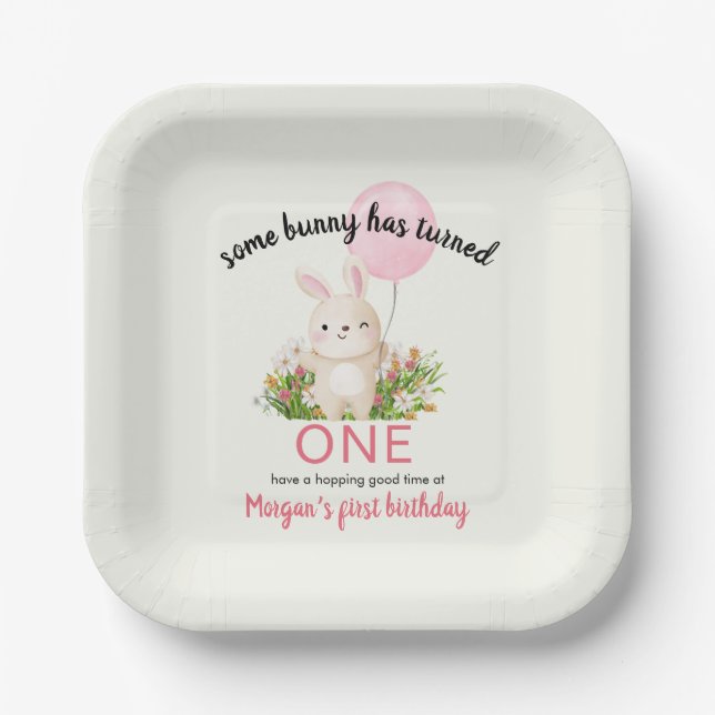 Some Bunny Is One Simple Cute Girls 1st Birthday  Paper Plate (Front)