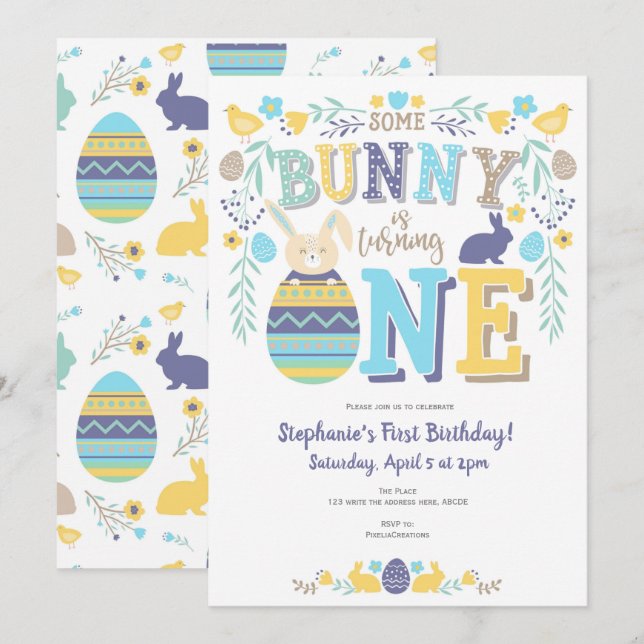 Some bunny is One, Spring, Easter Birthday Invitation (Front/Back)