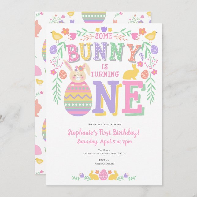 Some bunny is One, Spring, Easter Birthday Invitation (Front/Back)