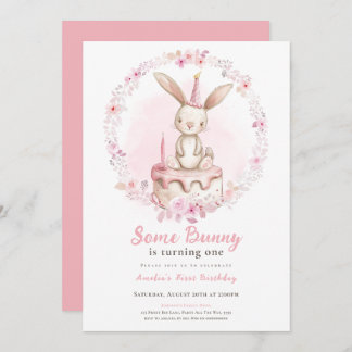 Some Bunny is One Wildflowers Pink Rabbit First Invitation