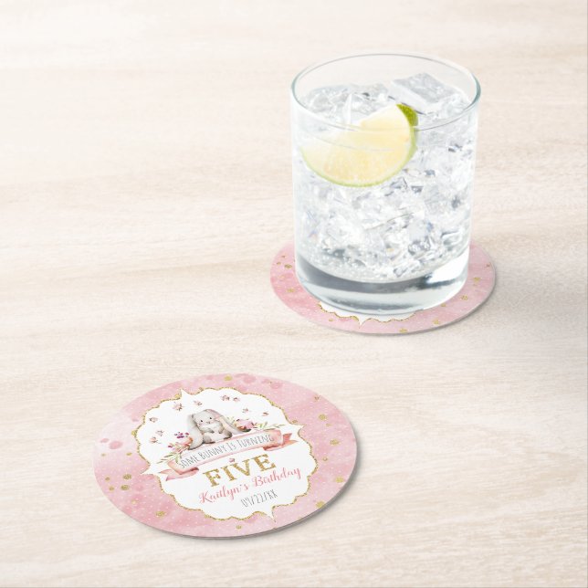 Some Bunny is Turning Five 5th Birthday Round Paper Coaster (Insitu)