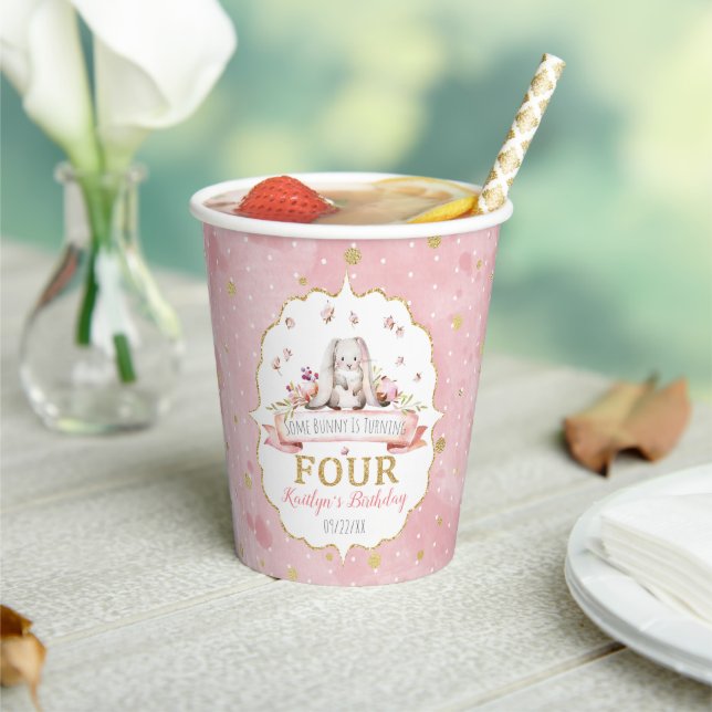 Some Bunny is Turning Four 4th Birthday Paper Cups (Insitu)