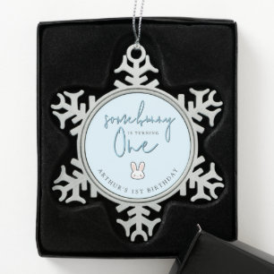 Some Bunny is turning One 1st Birthday Celebration Snowflake Pewter Christmas Ornament