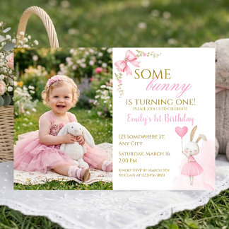 Some bunny is turning one, 1st Birthday Girl photo Invitation