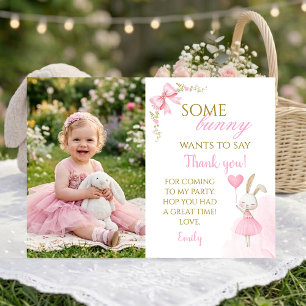 Some bunny is turning one, 1st Birthday Girl photo Thank You Card