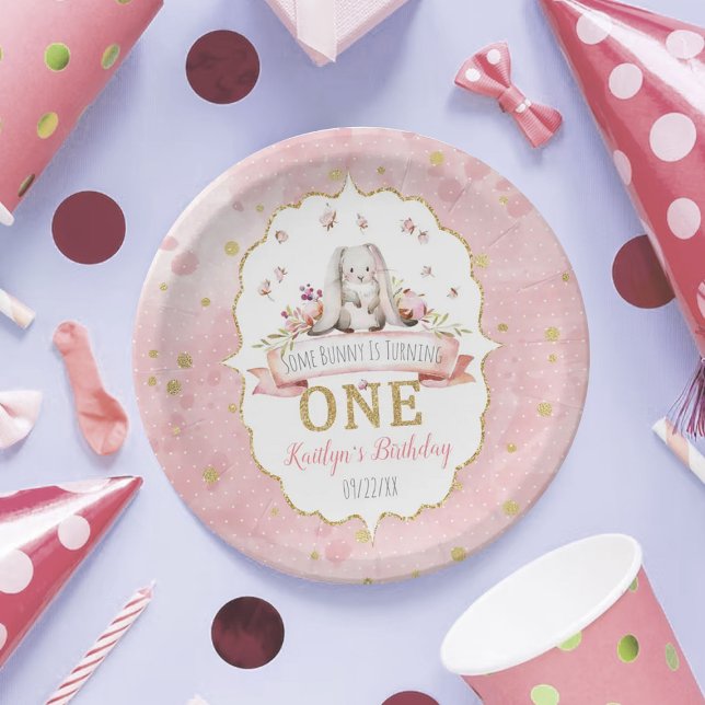 Some Bunny is Turning One 1st Birthday Paper Plate (Creator Uploaded)