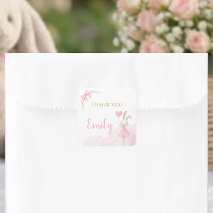 Some Bunny is Turning One 1st Birthday, Pink Bow  Square Sticker