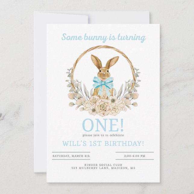 Some Bunny is Turning One Birthday Invitation (Front)