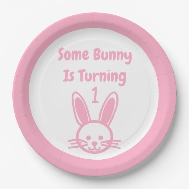 Some Bunny Is Turning One Birthday Paper Plate (Front)