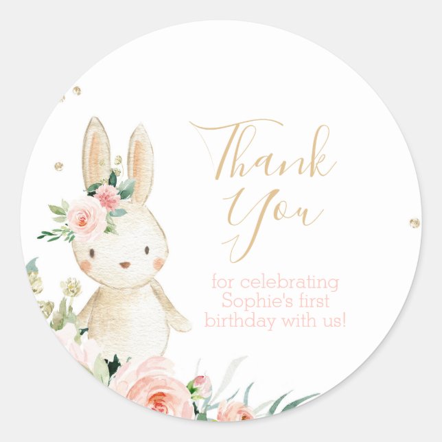 Some Bunny is Turning One Birthday Thank You Favou Classic Round Sticker (Front)