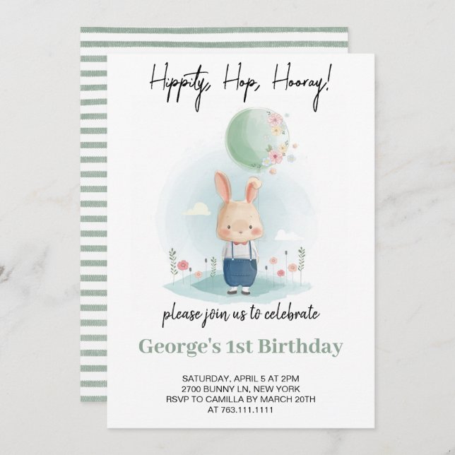  Some Bunny is Turning One Boy Birthday Invitation (Front/Back)