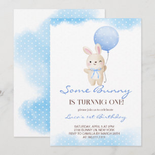 Some Bunny is Turning One Boy  Birthday Invitation