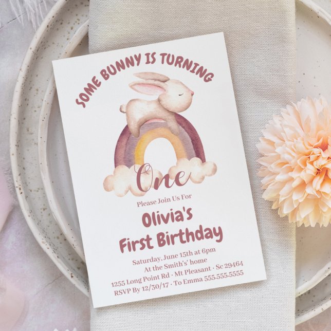 Some Bunny Is Turning One Bunny 1st Birthday Invit Invitation (Creator Uploaded)