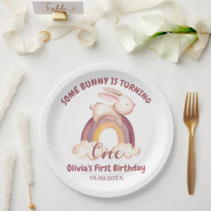 Some Bunny Is Turning One Bunny 1st Birthday Paper Plate