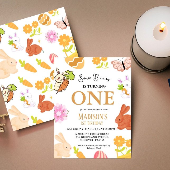 Some Bunny Is Turning One Bunny 1st Birthday Party Invitation (Creator Uploaded)