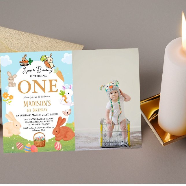 Some Bunny Is Turning One Bunny 1st Birthday Party Invitation (Creator Uploaded)