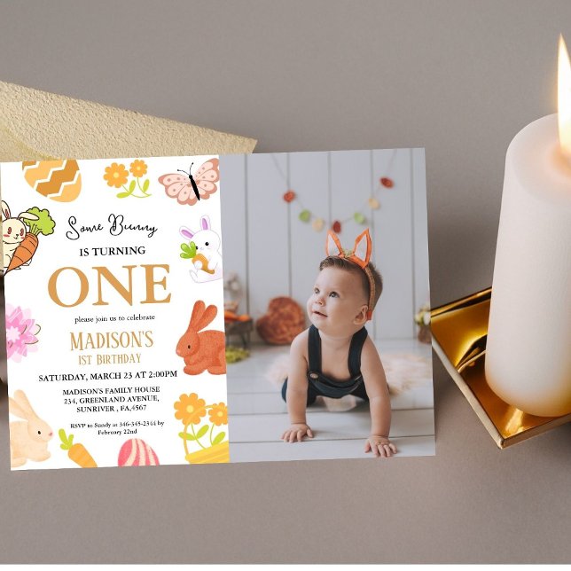 Some Bunny Is Turning One Bunny 1st Birthday Party Invitation (Creator Uploaded)