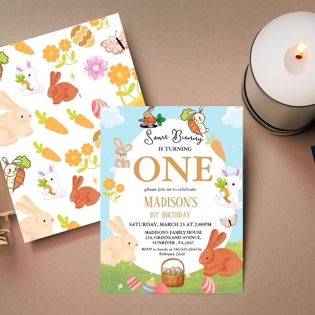 Some Bunny Is Turning One Bunny 1st Birthday Party Invitation (Creator Uploaded)