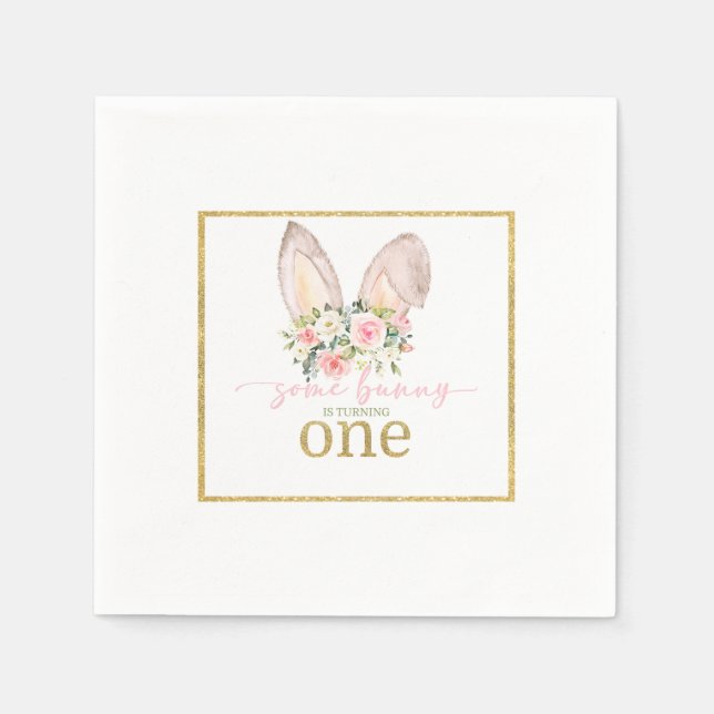 Some Bunny is turning ONE (Bunny Ears) Napkin (Front)