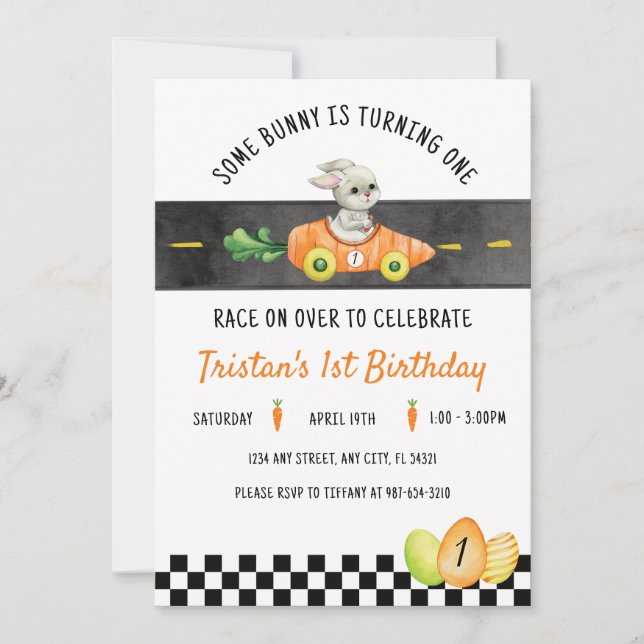 Some Bunny is Turning One, Easter Bunny Race Invitation (Front)