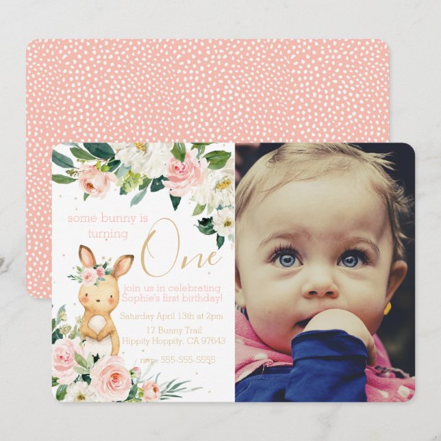 Some Bunny is Turning One First Birthday Photo Invitation (Front/Back)